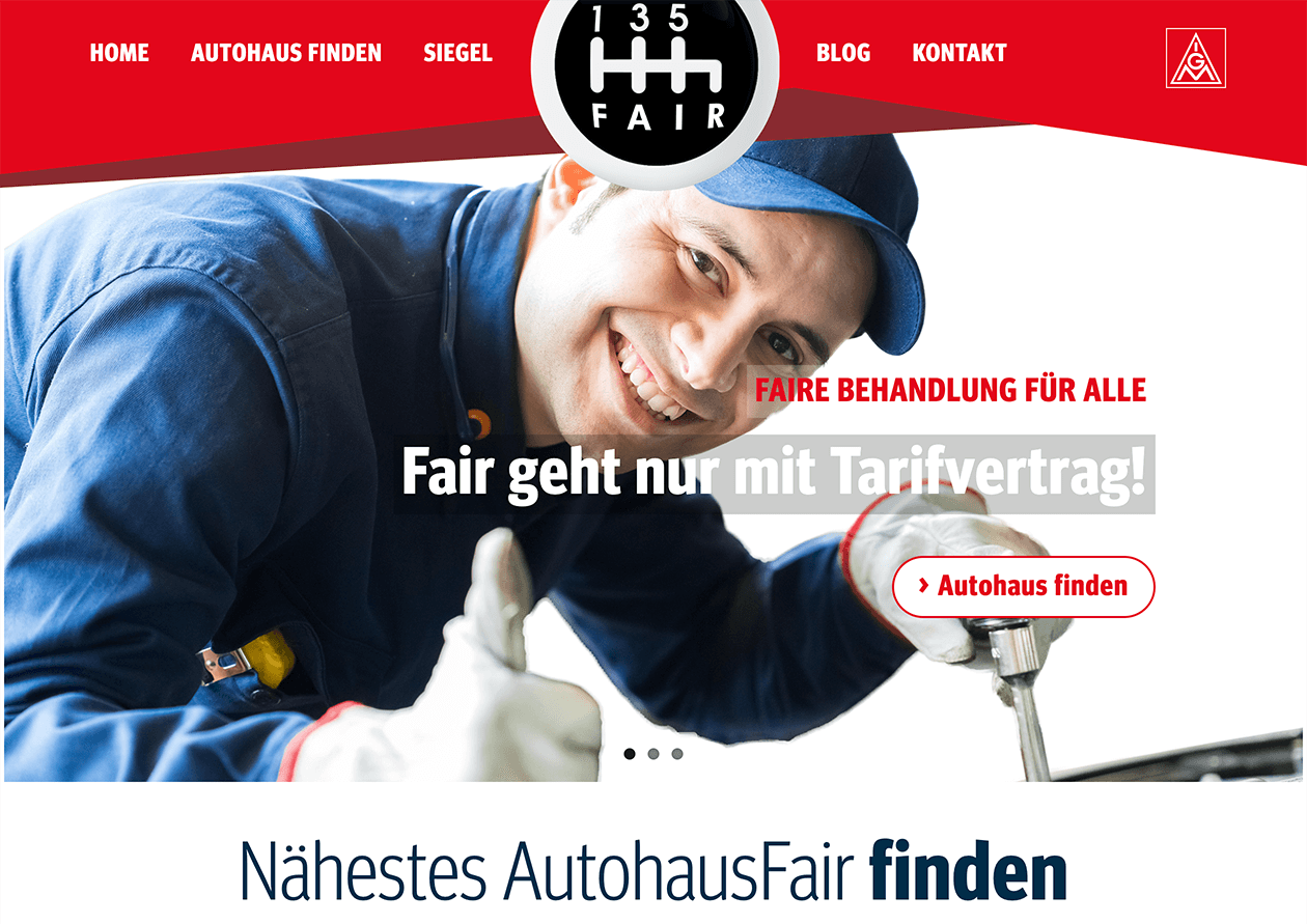 Homepage von AutohausFair, Ausschnitt