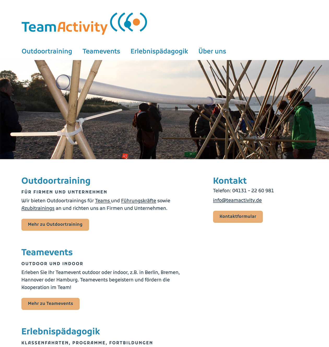 Bildschirmfoto der TeamActivity-Homepage